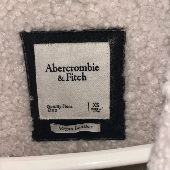 Abercrombie & Fitch Black and Cream Leather Jacket - Picture 2 of 5